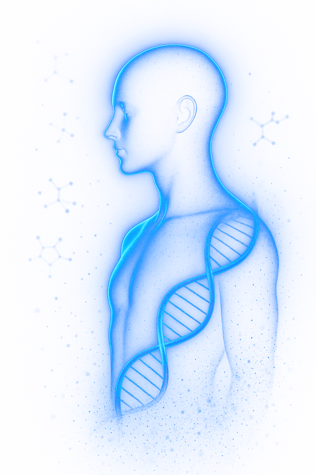 Luminous human silhouette wrapped in a DNA double helix
